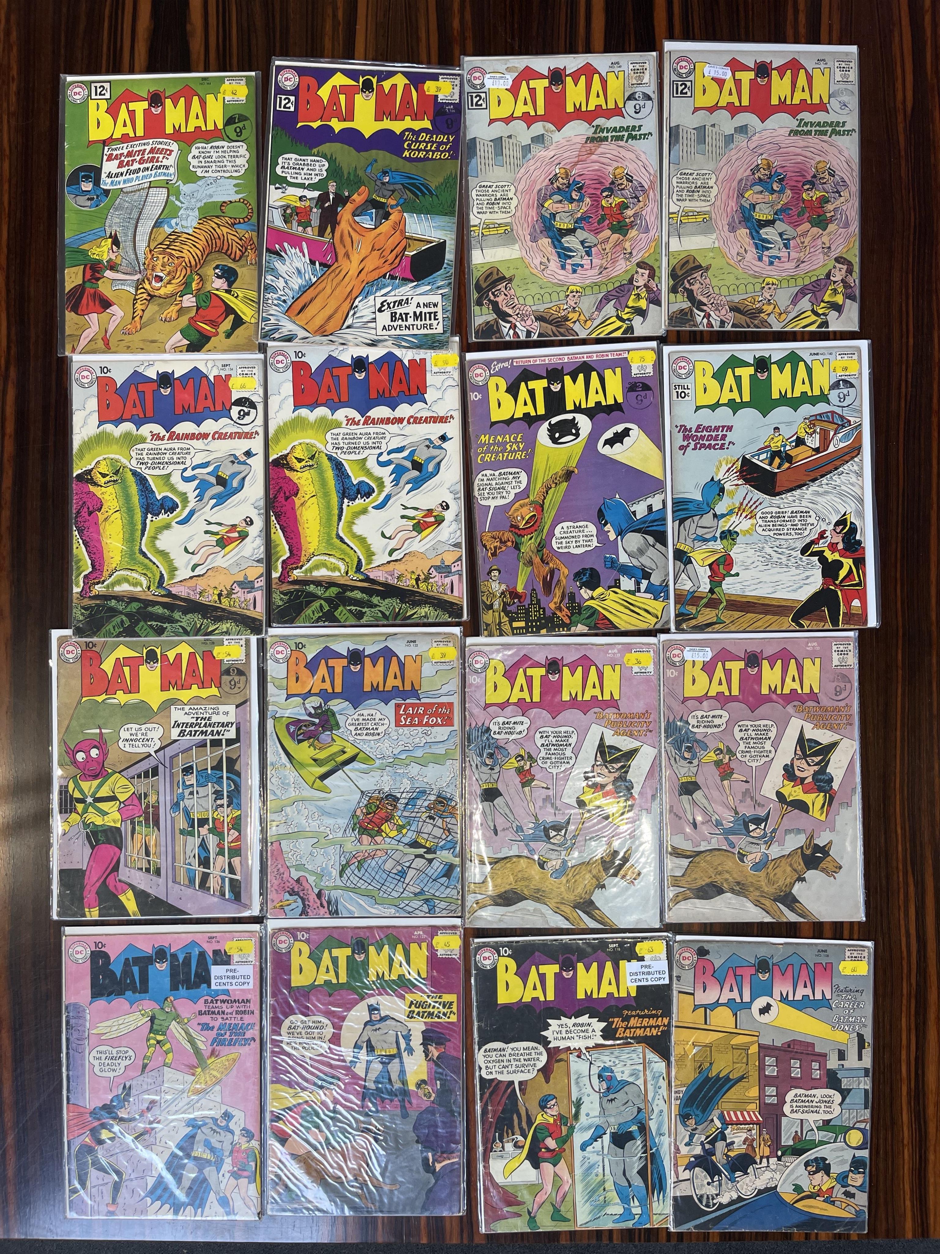 Batman, DC comics, volume 1, 1957-1965, 43 issues between #108–175 (includes major key issue 155), comprising, #108, #118, #123A, #126 [minor key], #128, #132, #133 [minor key] x2, #134 x2, #135, #140, #144, #146, #149 x
